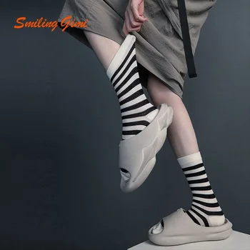 Сетчатые пористые женские полосатые чулки из чистого хлопка, весенне-летние модные тонкие носки средней длины для молодых пар для женщин  10