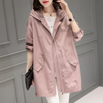 2023 Весенне-осенняя Женская куртка, длинное пальто, тренч, Корейская свободная модная ветровка, Женская куртка, Повседневная уличная одежда, верхняя одежда  4