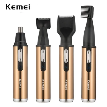 kemei 4 в 1 триммер для волос, электрический триммер для носа, перезаряжаемый мужской триммер для ушей и носа, женский уход за лицом, бритва для бороды и бровей  2
