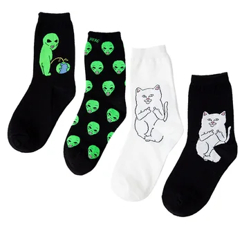 Модные унисекс с рисунком кота, Забавная Инопланетная Планета, удобные осенне-зимние креативные Теплые хлопковые носки для вечеринки на Хэллоуин  5