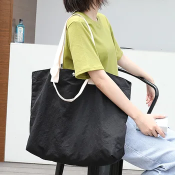 Qyahlybz повседневная сумка большой емкости, простая холщовая сумка, модная нейлоновая сумка через плечо, женская сумка для покупок  5