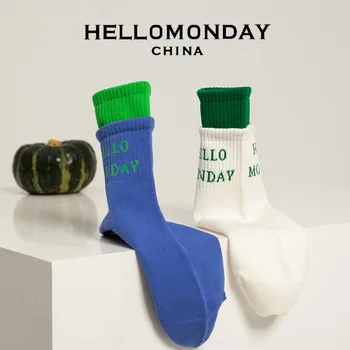 Белые носки HELLOMONDAY, детские носки со средним рукавом с буквенным сращиванием, модные носки с искусственным покрытием для уличных видов спорта, носки для скейтбординга  5