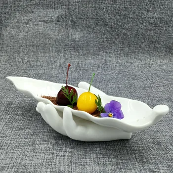 Белая керамическая тарелка для ужина в форме листа бергамота Неправильной формы, тарелка для суши, посуда для молекулярной кулинарии, Кухонные столовые принадлежности  5